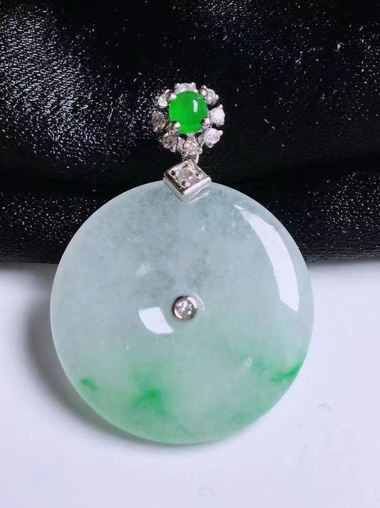 "Bi" Light Green Jadeite Jade Donut Pendant Necklace